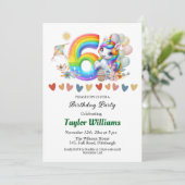 Kleurrijke regenboog en eenhoorn 6e verjaardagsfee kaart (Staand voorkant)