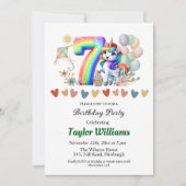 Kleurrijke regenboog en eenhoorn 7e verjaardagsfee kaart (Voorkant)