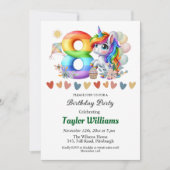 Kleurrijke regenboog en eenhoorn 8e verjaardagsfee kaart (Voorkant)