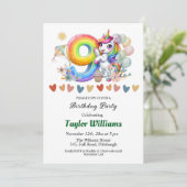 Kleurrijke regenboog en eenhoorn 9e verjaardagsfee kaart (Staand voorkant)