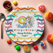 Kleurrijke regenboog en eenhoorn 9e verjaardagsfee papieren bordje