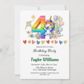 Kleurrijke Regenboog en Eenhoring 4e Verjaardagsfe Kaart (Voorkant)