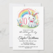 Kleurrijke regenboog en konijn 10e verjaardagsfees kaart (Voorkant)