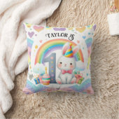 Kleurrijke Regenboog en Konijn 1e Verjaardagsfeest Kussen (Deken)