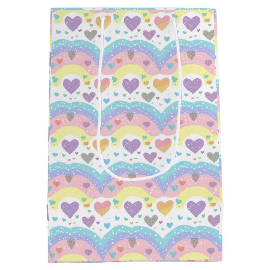 Kleurrijke regenboog en konijn 1e verjaardagsfeest medium cadeauzakje (Achterkant)