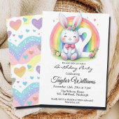 Kleurrijke regenboog en konijn 2e verjaardagsfeest kaart