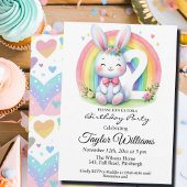 Kleurrijke regenboog en konijn 2e verjaardagsfeest kaart