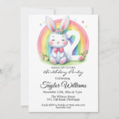 Kleurrijke regenboog en konijn 2e verjaardagsfeest kaart (Voorkant)