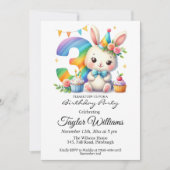 Kleurrijke regenboog en konijn 3e verjaardagsfeest kaart (Voorkant)