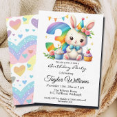 Kleurrijke regenboog en konijn 3e verjaardagsfeest kaart