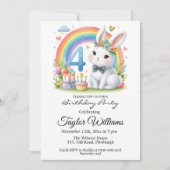 Kleurrijke regenboog en konijn 4e verjaardagsfeest kaart (Voorkant)