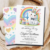 Kleurrijke regenboog en konijn 4e verjaardagsfeest kaart