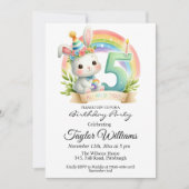 Kleurrijke regenboog en konijn 5e verjaardagsfeest kaart (Voorkant)