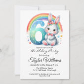 Kleurrijke regenboog en konijn 6e verjaardagsfeest kaart (Voorkant)