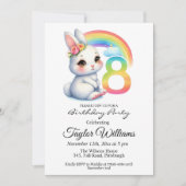 Kleurrijke regenboog en konijn 8e verjaardagsfeest kaart (Voorkant)