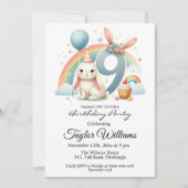 Kleurrijke regenboog en konijn 9e verjaardagsfeest kaart (Voorkant)