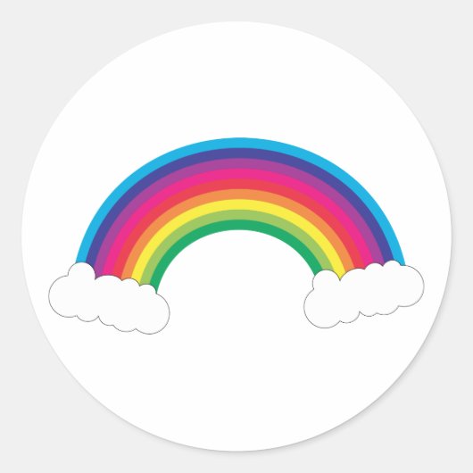 Kleurrijke regenboog en witte wolken ronde sticker (Voorkant)