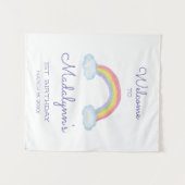 Kleurrijke Regenboog en Wolken Welkom op Verjaarda Wandkleed (Voorkant (horizontaal))