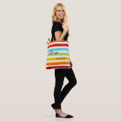 Kleurrijke regenboog gestreepte patroonzak tote bag (Op model)