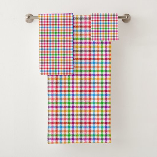 Kleurrijke Regenboog Gingham Plaid Design - Wit Bad Handdoek (Insitu)