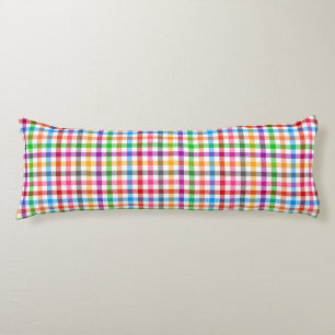 Kleurrijke Regenboog Gingham Plaid Design - Wit  Lichaamskussen