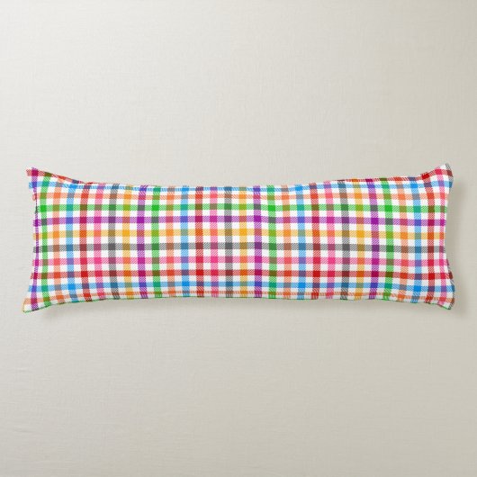 Kleurrijke Regenboog Gingham Plaid Design - Wit Lichaamskussen (Voorkant)