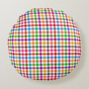 Kleurrijke Regenboog Gingham Plaid Design - Wit  Rond Kussen