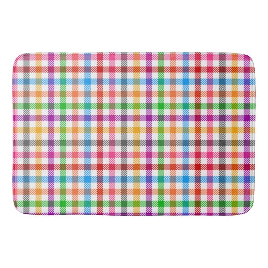 Kleurrijke Regenboog Gingham Plaid Ontwerp - Wit Badmat (Voorkant)