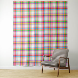 Kleurrijke Regenboog Gingham Plaid Ontwerp - Wit Wandkleed