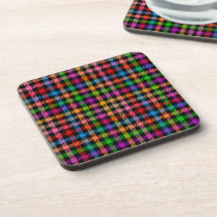 Kleurrijke Regenboog Gingham Schotse Ruit Ontwerp  Bier Onderzetter