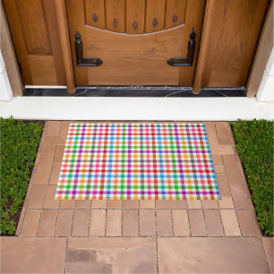 Kleurrijke Regenboog Gingham Schotse Ruit Ontwerp Deurmat