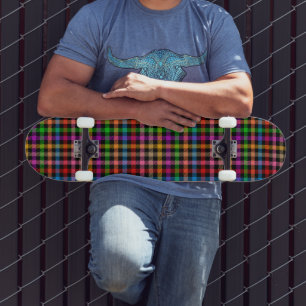 Kleurrijke Regenboog Gingham Schotse Ruit Ontwerp Persoonlijk Skateboard