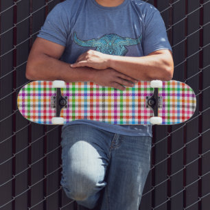Kleurrijke Regenboog Gingham Schotse Ruit Ontwerp Persoonlijk Skateboard