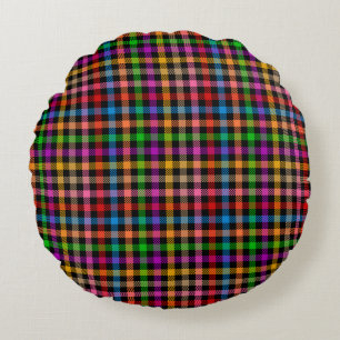 Kleurrijke Regenboog Gingham Schotse Ruit Ontwerp  Rond Kussen