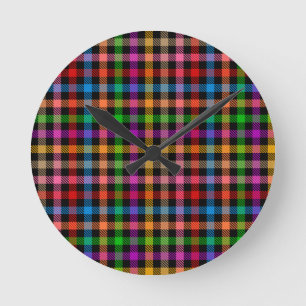 Kleurrijke Regenboog Gingham Schotse Ruit Ontwerp Ronde Klok