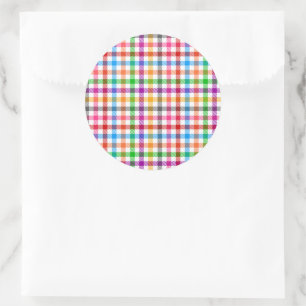 Kleurrijke Regenboog Gingham Schotse Ruit Ontwerp Ronde Sticker