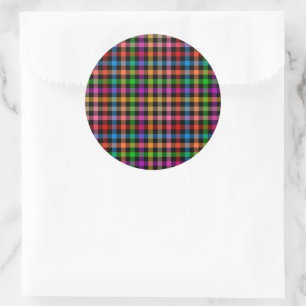 Kleurrijke Regenboog Gingham Schotse Ruit Ontwerp  Ronde Sticker