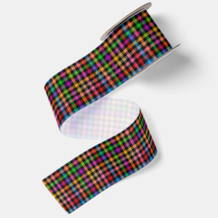 Kleurrijke Regenboog Gingham Schotse Ruit Ontwerp Satijnen Lint