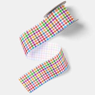 Kleurrijke Regenboog Gingham Schotse Ruit Ontwerp Satijnen Lint