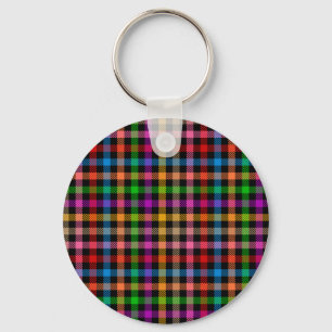 Kleurrijke Regenboog Gingham Schotse Ruit Ontwerp Sleutelhanger