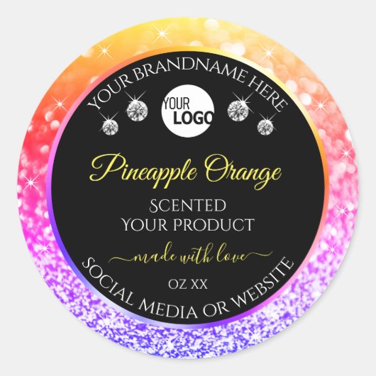 Kleurrijke regenboog Glitter Black Product Labels (Voorkant)