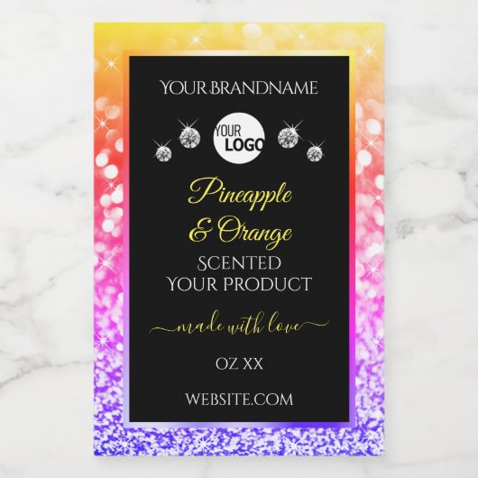 Kleurrijke regenboog Glitter Black Product Labels  Voedselcontainer Etiket (Enkel label)