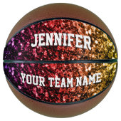 Kleurrijke Regenboog glitter sprankelt Jouw naam T Basketbal (Voorkant)