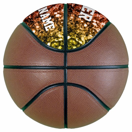 Kleurrijke Regenboog glitter sprankelt Jouw naam T Basketbal (Rechts)