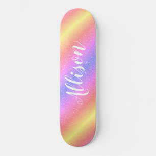 Kleurrijke regenboog Glitter Stripes Gepersonalise Persoonlijk Skateboard