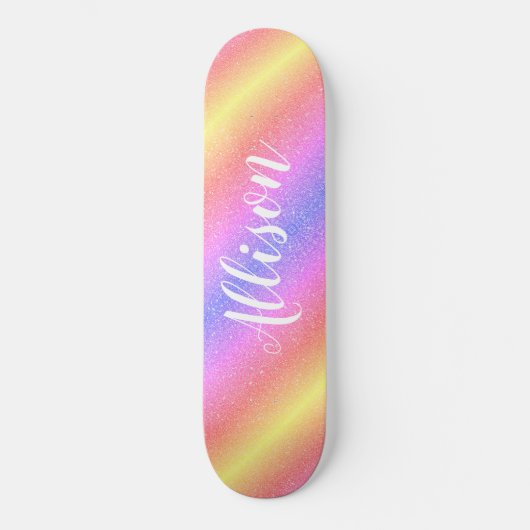 Kleurrijke regenboog Glitter Stripes Gepersonalise Persoonlijk Skateboard (Voorkant)