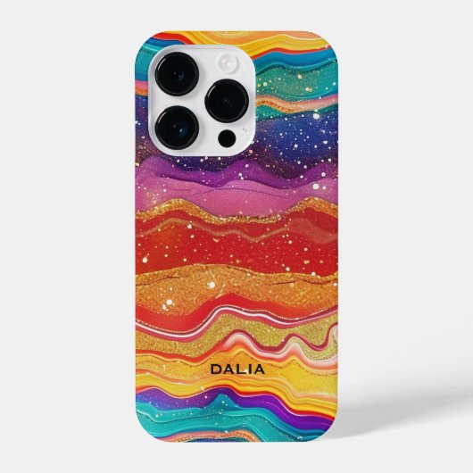 Kleurrijke regenboog glitterachtige agaattextuur iPhone hoesje (Achterkant)
