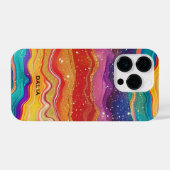 Kleurrijke regenboog glitterachtige agaattextuur iPhone hoesje (Achterkant horizontaal)