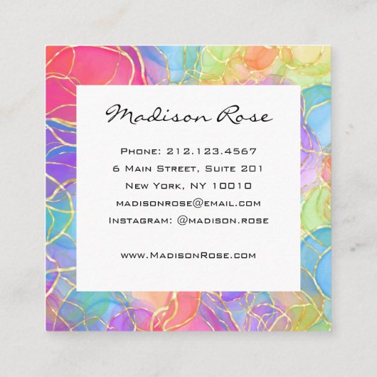 Kleurrijke Regenboog Goud Holografische Luxe Moder Vierkante Visitekaartje (Achterkant)