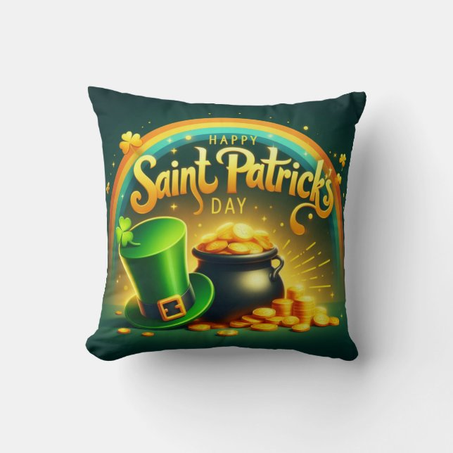 Kleurrijke regenboog goud Saint Patrick's Day Kussen (Voorkant)